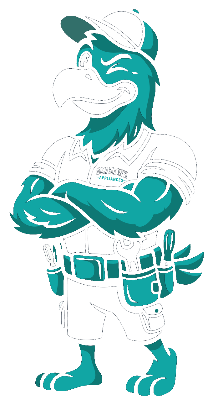 The Seahawk Appliances mascot, arms crossed and winking